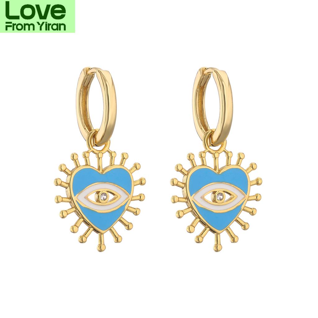Pair ,Love Heart Shape Evil Eyes Drop Earrings For Women Vintage Statement Crystal Dangle Jewelry