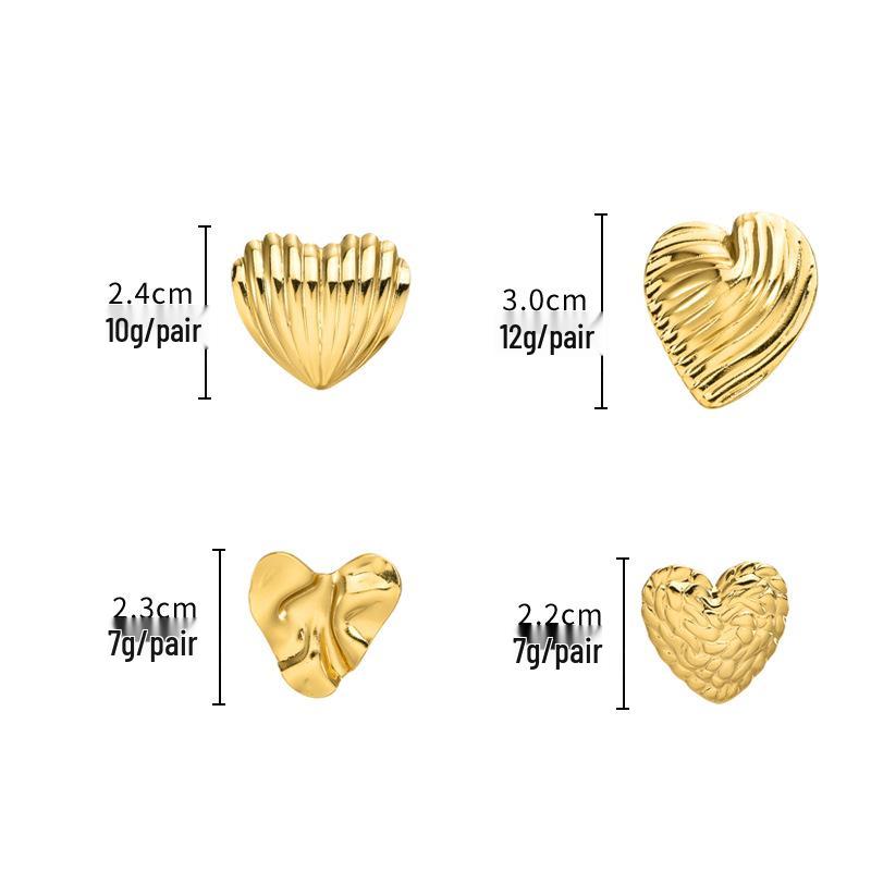 Европейские/Американские Серьги-пусеты в форме сердца из нержавеющей стали с покрытием из 18-каратного золота - Модные и универсальные украшения