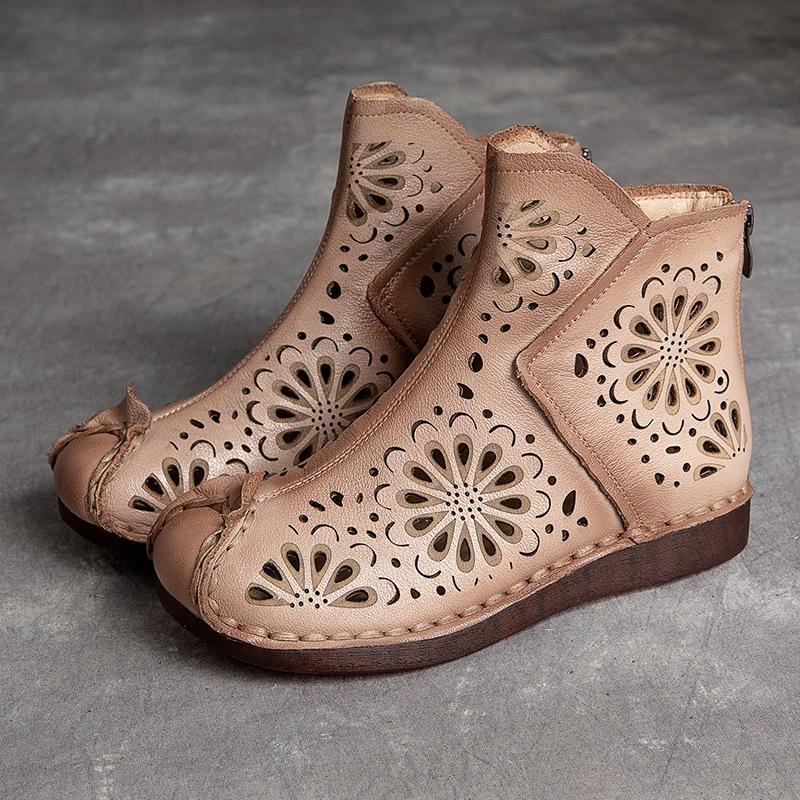 Johnature Летние сандалии из натуральной кожи, дышащие ботинки с отверстиями в стиле ретро, ​​женские сабо ручной работы, обувь на плоской подошве