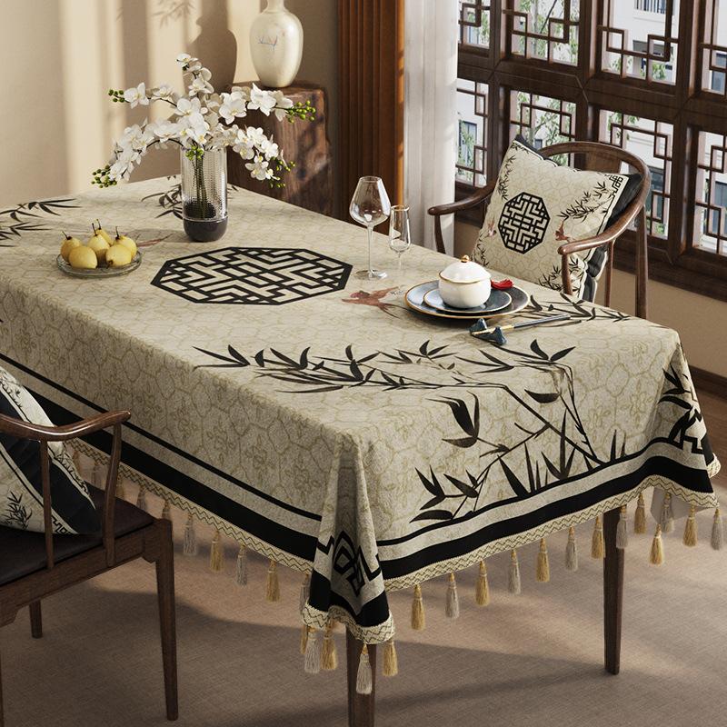 Zen Tablecloth Light Luxury High-End Dining Table Tablecloth Classical Chinese Style Rectangular Dust-Proof Cover Coffee Table Cloth