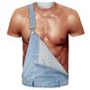 Men's Funny Hairy Chest Graphic T-shirts Fake Muscle Abs 3D Print Short Sleeve T-shirts Spring Summer Cosplay Costume Tops