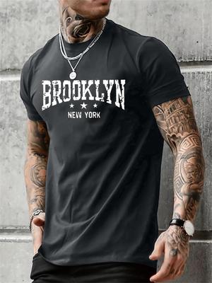 Мужская летняя повседневная свободная футболка с принтом букв Brooklyn New York, из чистого хлопка, с круглым вырезом, с коротким рукавом, топ