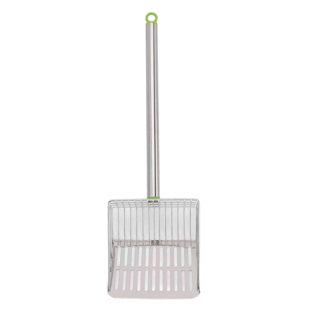 Совок для куриного помета с длинной ручкой, из нержавеющей стали, с антипригарным покрытием, лопата для просеивания помета с решеткой для куриц, домашних животных, кошек, зеленый