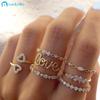 Retro Zircon Ring Set Moon Heart Flower Gold Silver Rings for Women Jewelry Accessories