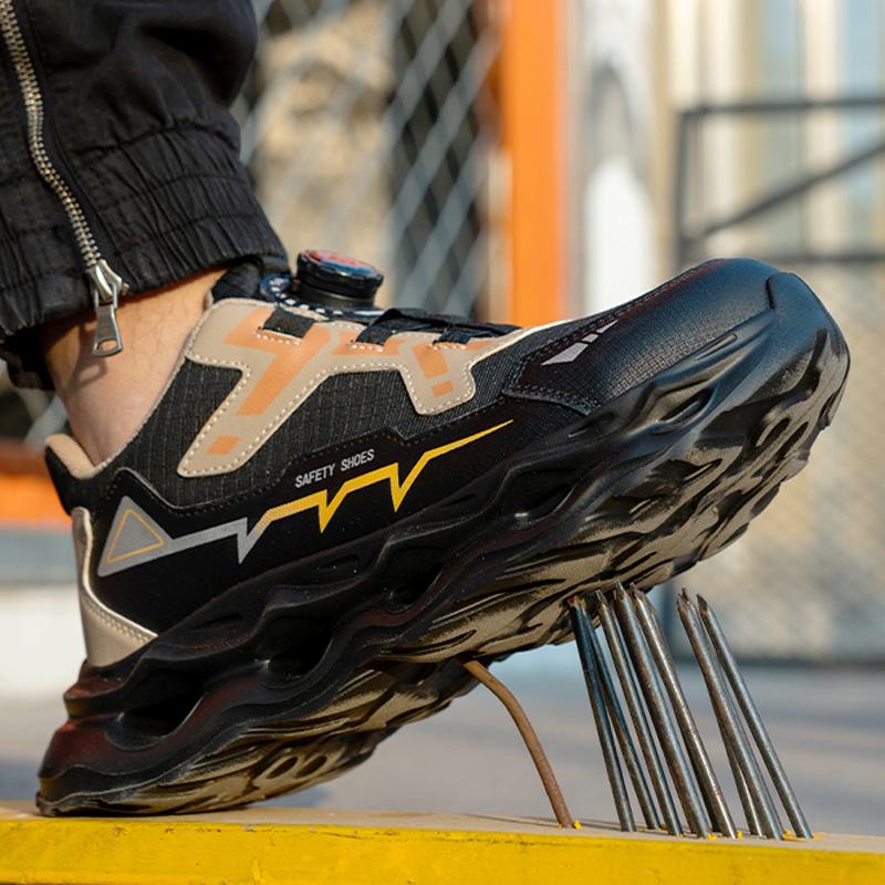 Rotating Button Work Shoes Men Breathable Safety Shoes Composite Toe Protection Shoes Work Sneakers Puncture-Proof Men Boots