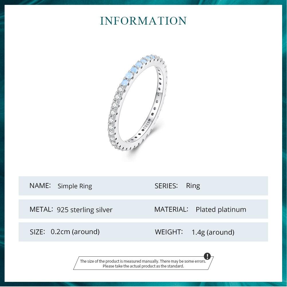BAMOER 925 Sterling Silver Blue Simple Finger Ring Stackable Eternity Bands for Women Gift Platinum Plated Fine Jewelry