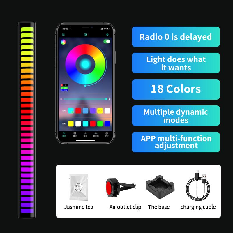 24 светодиодных ламп RGB Sound Control Voice Rhythm Ambient Pickup Lamp для автомобильного диффузора, вентиляционного зажима, освежителей воздуха, ароматизаторов, управление через приложение