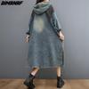 Dimanaf Plus Size Women 2023 Spring Dress Denim Long Sleeve Dress Long Dress Loose Dress Blue Basic Dresses New