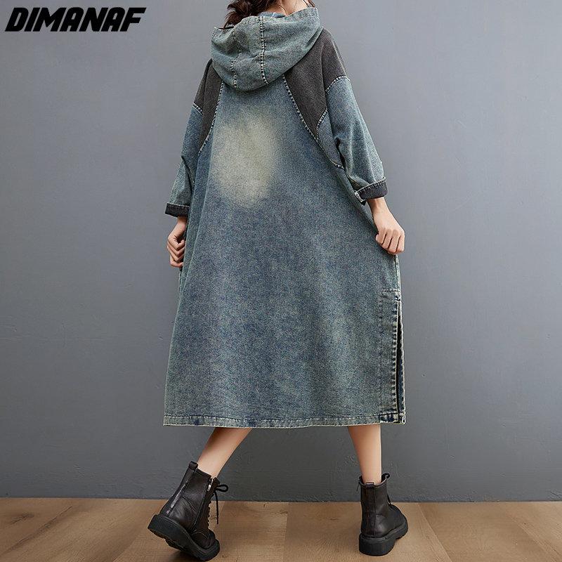 Dimanaf Plus Size Women 2023 Spring Dress Denim Long Sleeve Dress Long Dress Loose Dress Blue Basic Dresses New