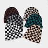 Literary Small Fresh Checkerboard Plaid Wool Hat for Men and Women Thickened Warm Retro Knitted Hat Autumn and Winter Hat