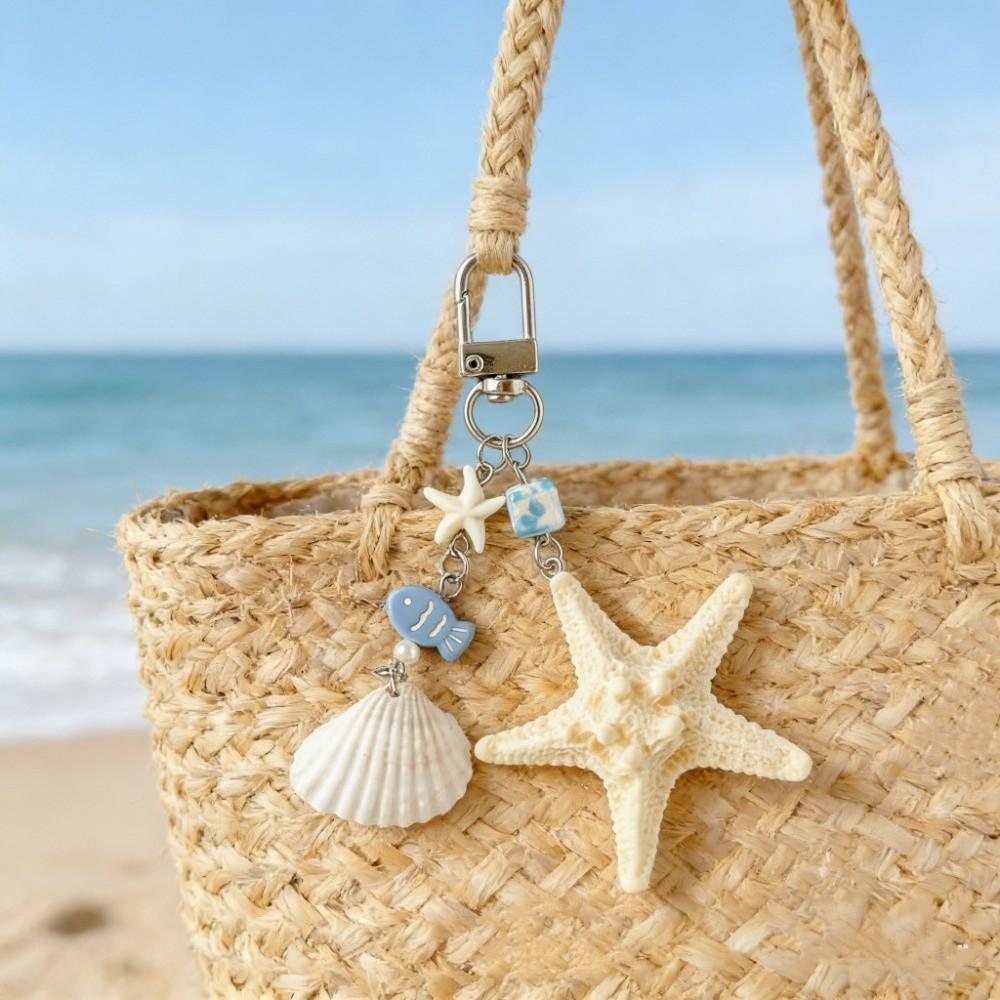 Ocean Sea Series Starfish Shell Keychain Ornaments Fish Pendant Beach Style Keychain Key Decor