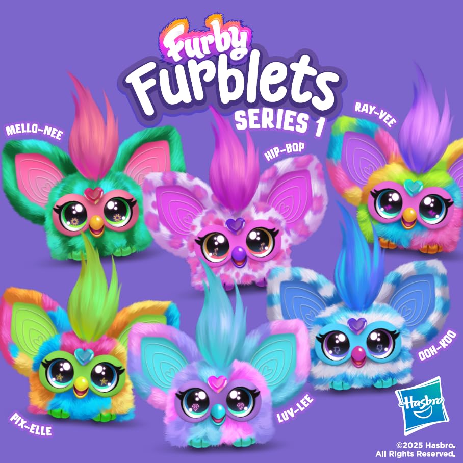Hasbro Furby Furblets Ravy Mini Friend, 45+ Sounds, Furby Speaks, Electric Plush Toy for Boys and Girls, Ages 6+, Rainbow, F8897, Authentic, New Model