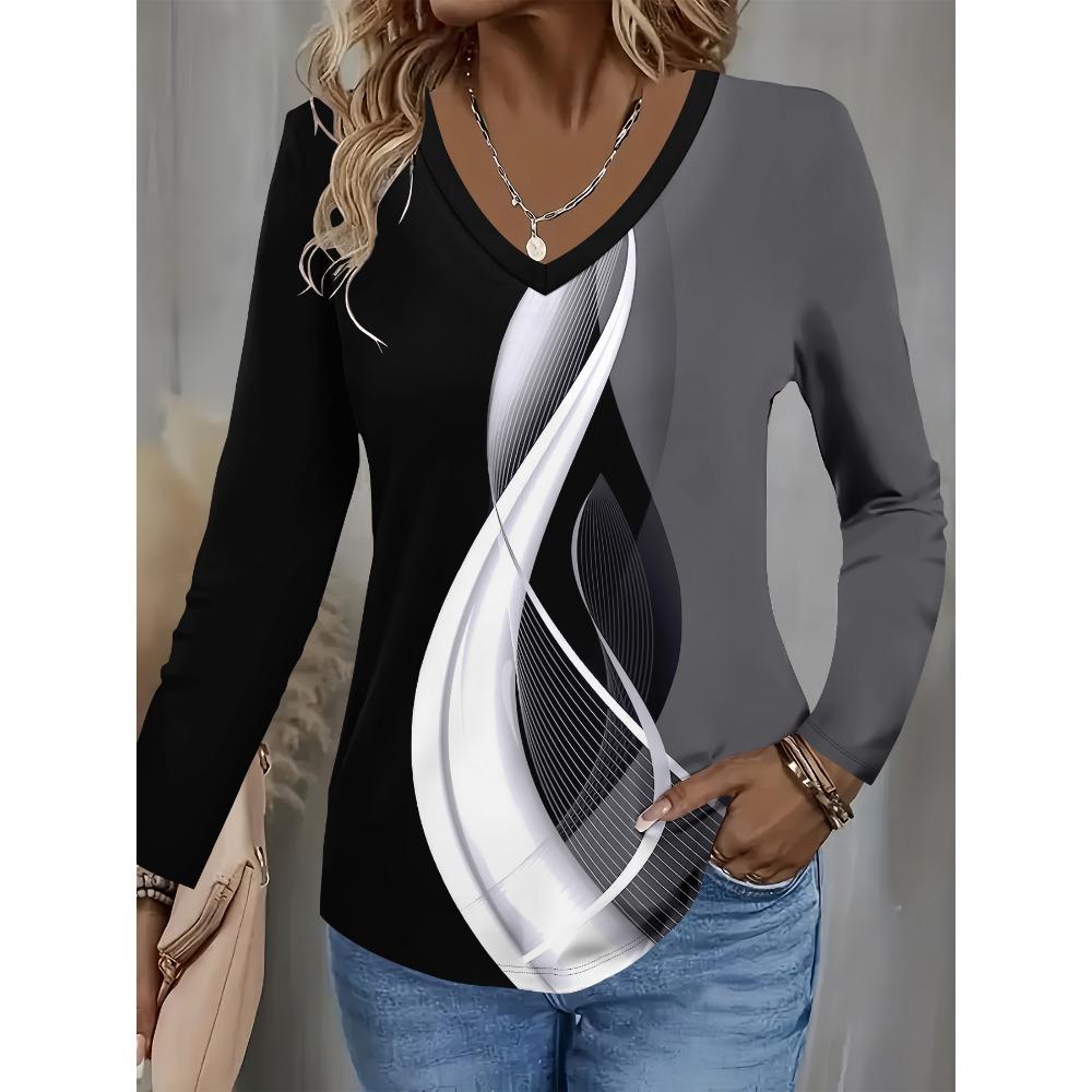 Summer New Fashion Women's Casual Long-sleeved Printed T-shirt
