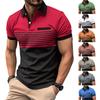New Men's Casual Polo Shirt with Faux Chest Pocket, Button-Front Print and Colour-Block Striped T-Shirt for Men