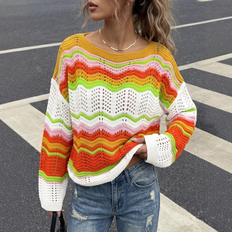 Women S European American Style Striped Knit Pullover Sweater