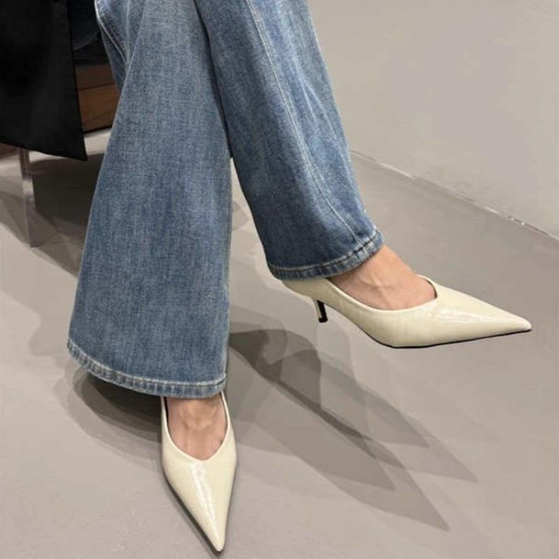 Autumn New Thin Heel Single Shoes Women's Fashion Pointed Head Shallow Mouth Leather Anti-slip Wear-resistant High Heels