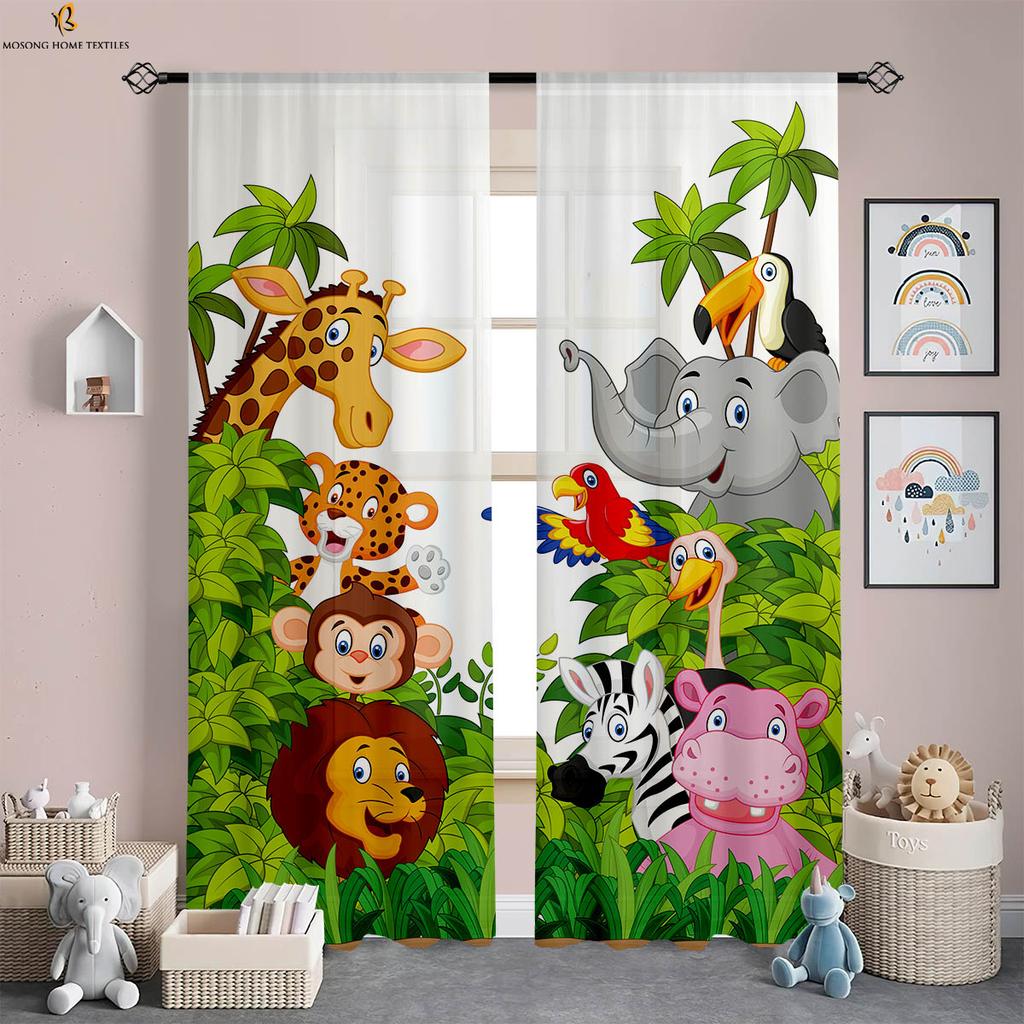 Forest Animal Cartoon Printed Curtains Polyester Fiber Curtains Children's Room Living Room Study Dormitory Decorative Curtains