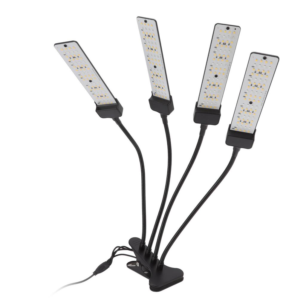 Светодиодный светильник для выращивания растений с 4 головками, гибким полным спектром освещения, 5-ступенчатой регулировкой яркости, зажимом для выращивания растений