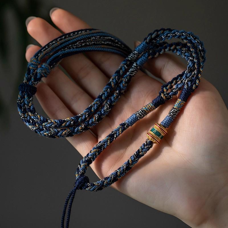 Тибетское ожерелье-компас «Восемь сокровищ» с плетеным шнурком и подвеской-танкой с мантрой