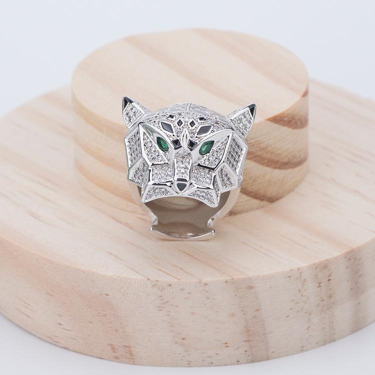 Кольцо с широким леопардовым принтом и зелеными глазами, инкрустированное бриллиантами, персонализированное и властное