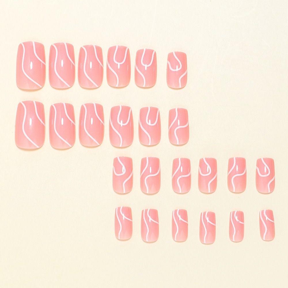 Носимый маникюр. Французские накладные ногти. Типсы для ногтей средней длины. Модный пресс на ногтях для девочек.