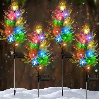 4 шт. RGB с автоматическим включением в сумерках, уличный светодиодный водонепроницаемый садовый многоцветный мерцающий светильник для газона сосновой лужайки, солнечные огни для рождественской елки