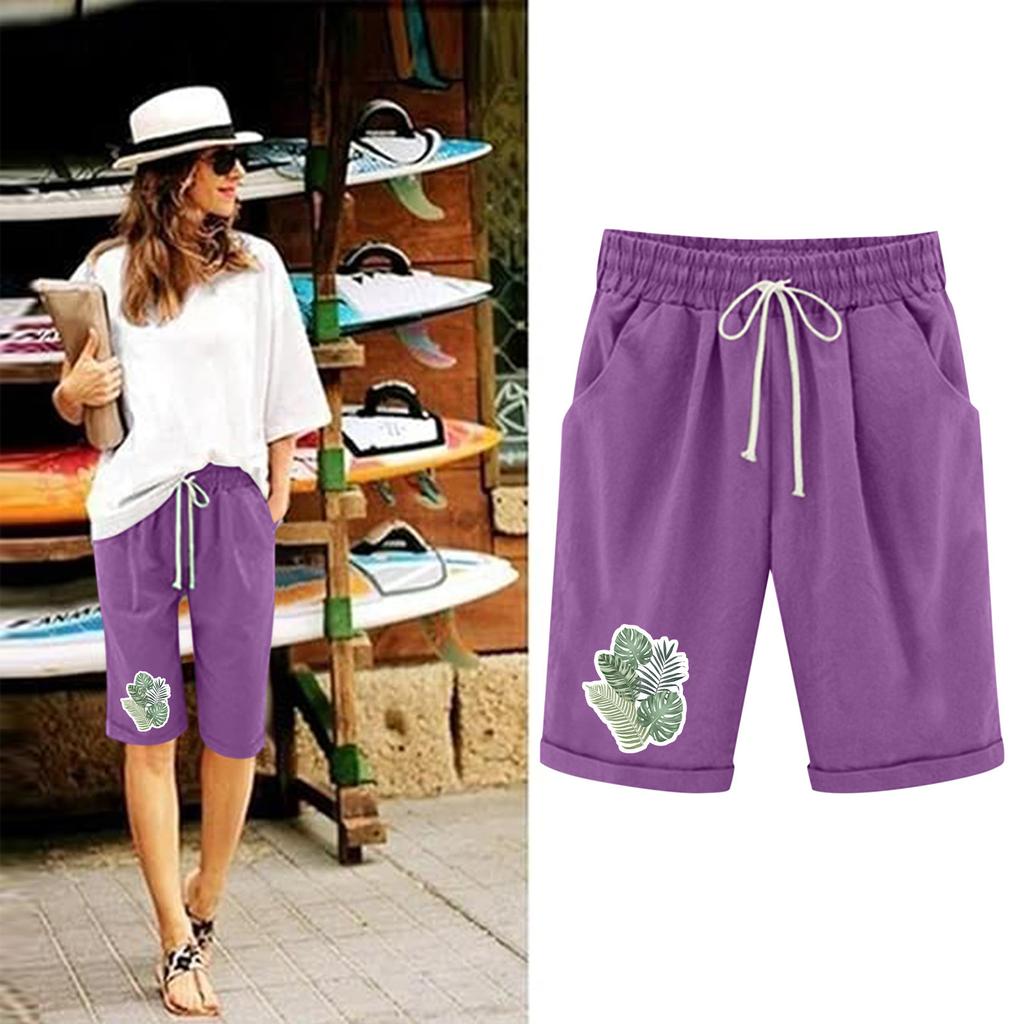 Шорты больших размеров для женщин, эластичные пышные хлопковые льняные шорты-бермуды с эластичной резинкой на талии, повседневная пляжная одежда
