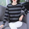 New Striped T-shirt Women's Loose Mom Top Age Reducing Casual Round Collar Long Sleeve Bottoming Shirt M-5XL