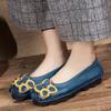 Cowhide Women's Shoes Soft Sole Shallow Mouth Flat Heels Comfortable Mother Shoes Flower Single Shoes Round Head Middle Heel Doudou Shoes