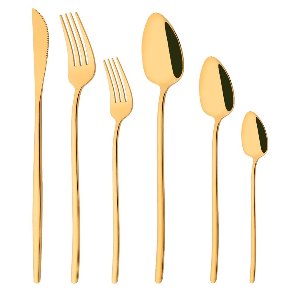 6Pcs/Set Silver Flatware Cutlery Set Stainless Steel Knife Dessert Fork Spoon Tableware Set Festival Kitchen Dinnerware Gift