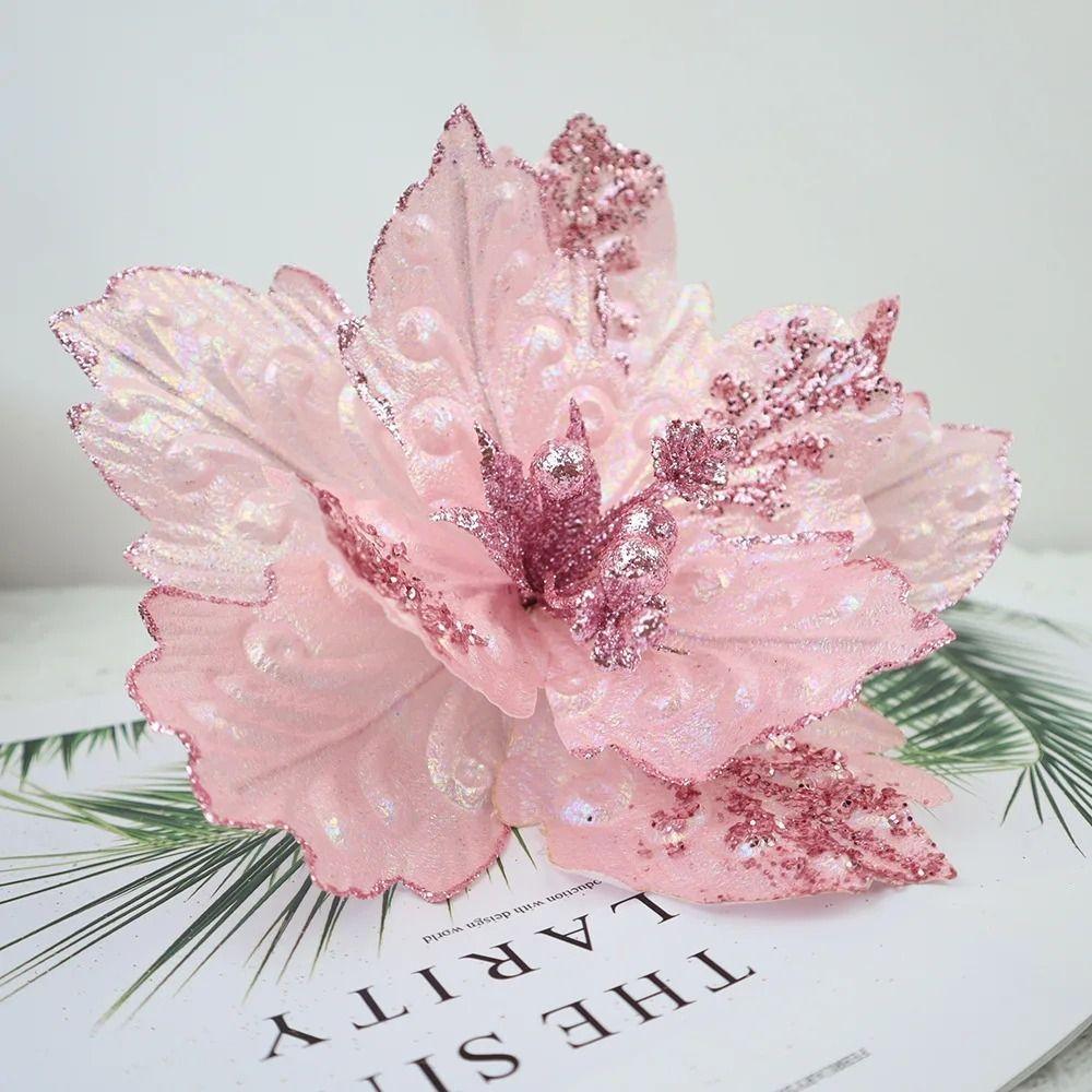 New 25CM Artificial Silk Flower Silk Sequin Fabric Flower Arrangement Ins Style Pink Decorating Flowers Christmas Tree