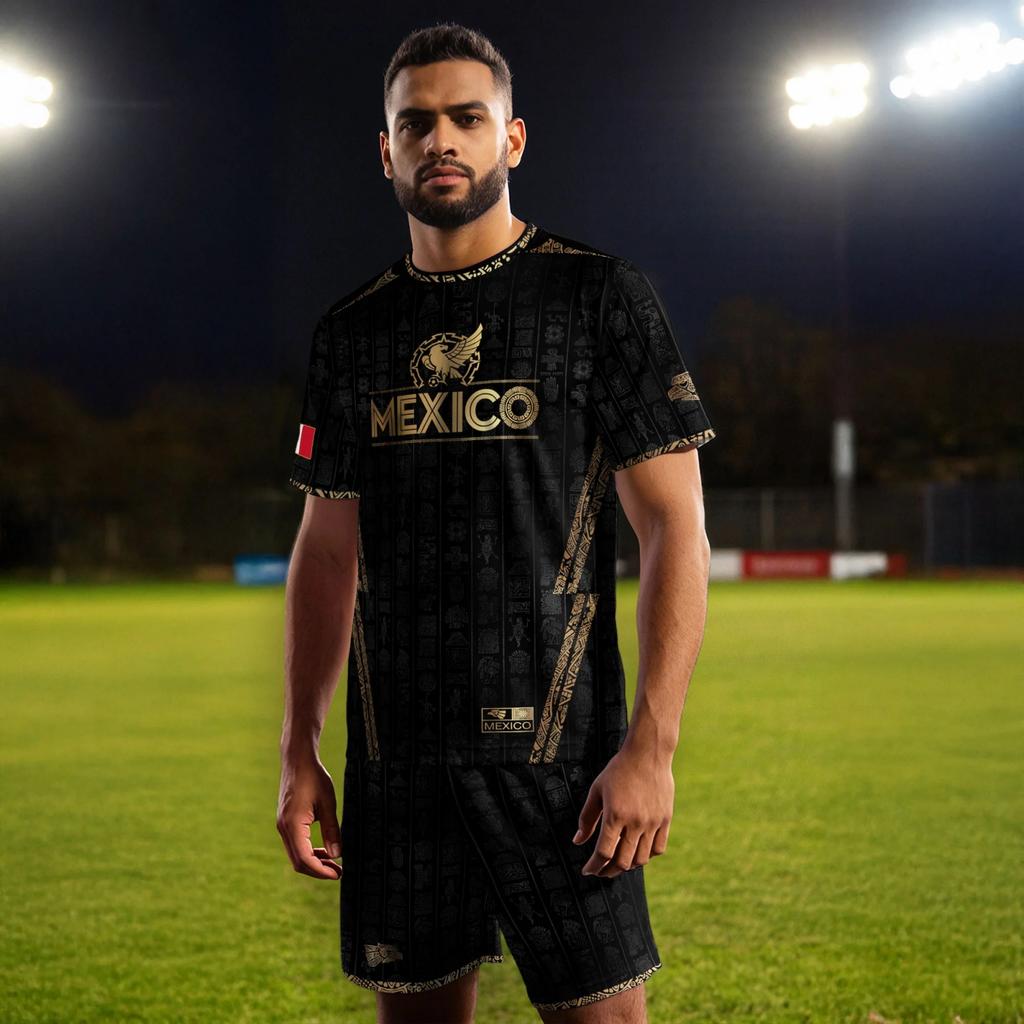 Men's Casual Short Sleeve Soccer Jersey Top with Graphic Print Mexico Theme Lightweight Breathable Athletic Shirt