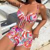 S - XL принтованный женский купальник бикини с высокой талией женский купальник из двух частей комплект бикини с чашечкой бюстгальтера купальный костюм для плавания