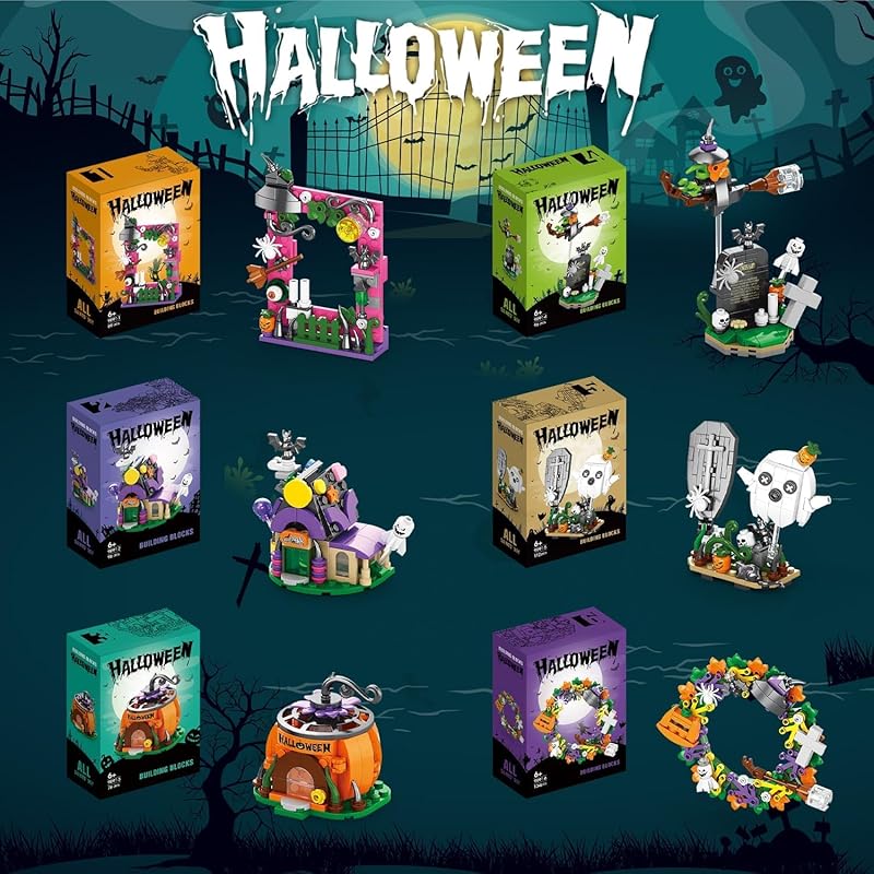 YZYVIOW Halloween Assembly Blocks Set Pumpkin Ghost Witch Fully Compatible with Mainstream Brand Blocks Halloween Presents Girl Boy for Children Toys