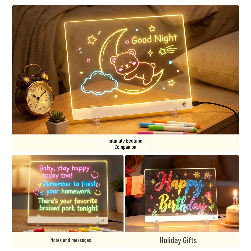 LED Luminous Doodle & Painting Board for Kids - Fluorescent & Erasable Night Light Gift