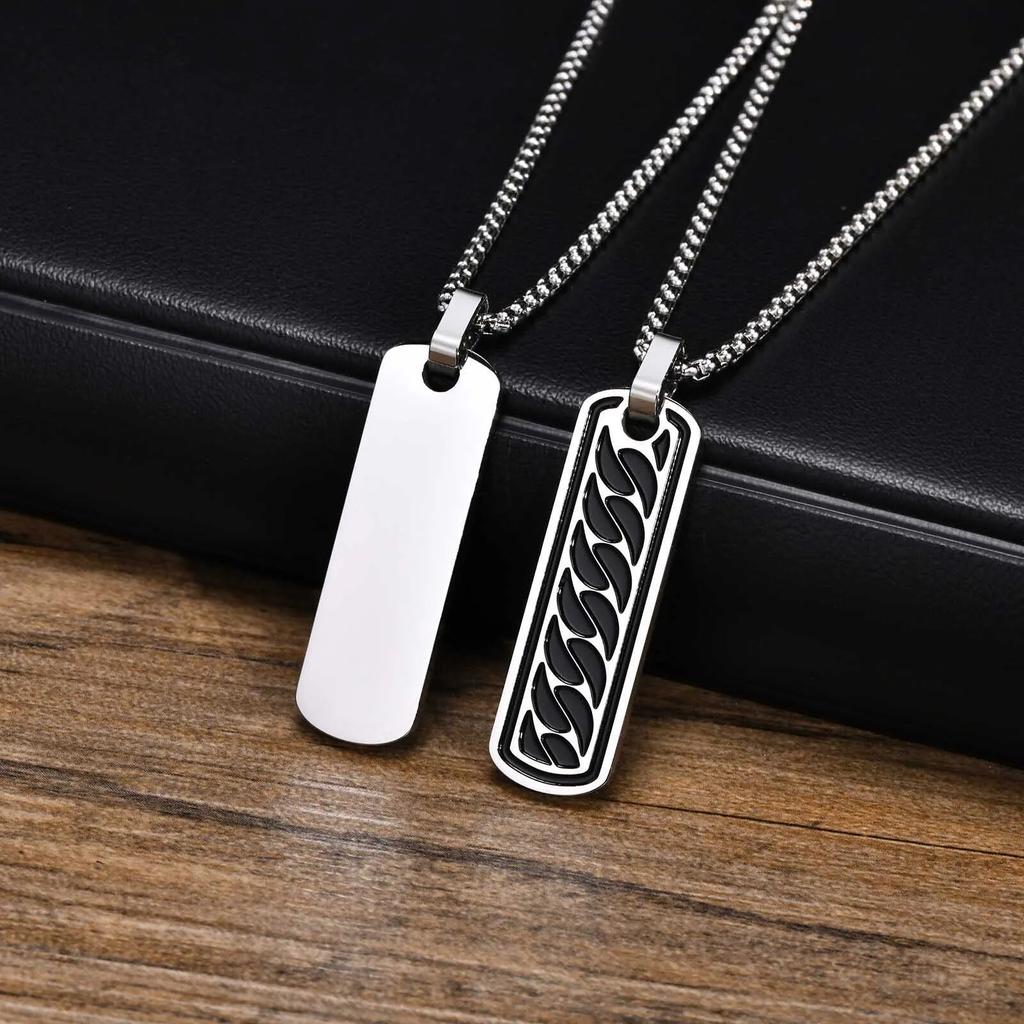 Stylish Geometric Necklaces for Men Boys,Waterproof Black Stainless Steel Square Rectangle Bar Pendant Collar Gifts for Him