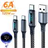6A 120W Кабель Super Fast Charge Кабель USB A на Type C Нейлоновый Дата-кабель Со светодиодным цифровым дисплеем Кабель для Xiaomi 17 POCO Samsung