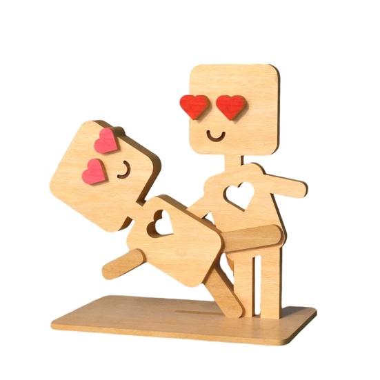 Valentine's Day Wooden Man Ornament Handmade Farmhouse Rustic Couple Robot Figurine Table Sign Home Office Desktop Decoration