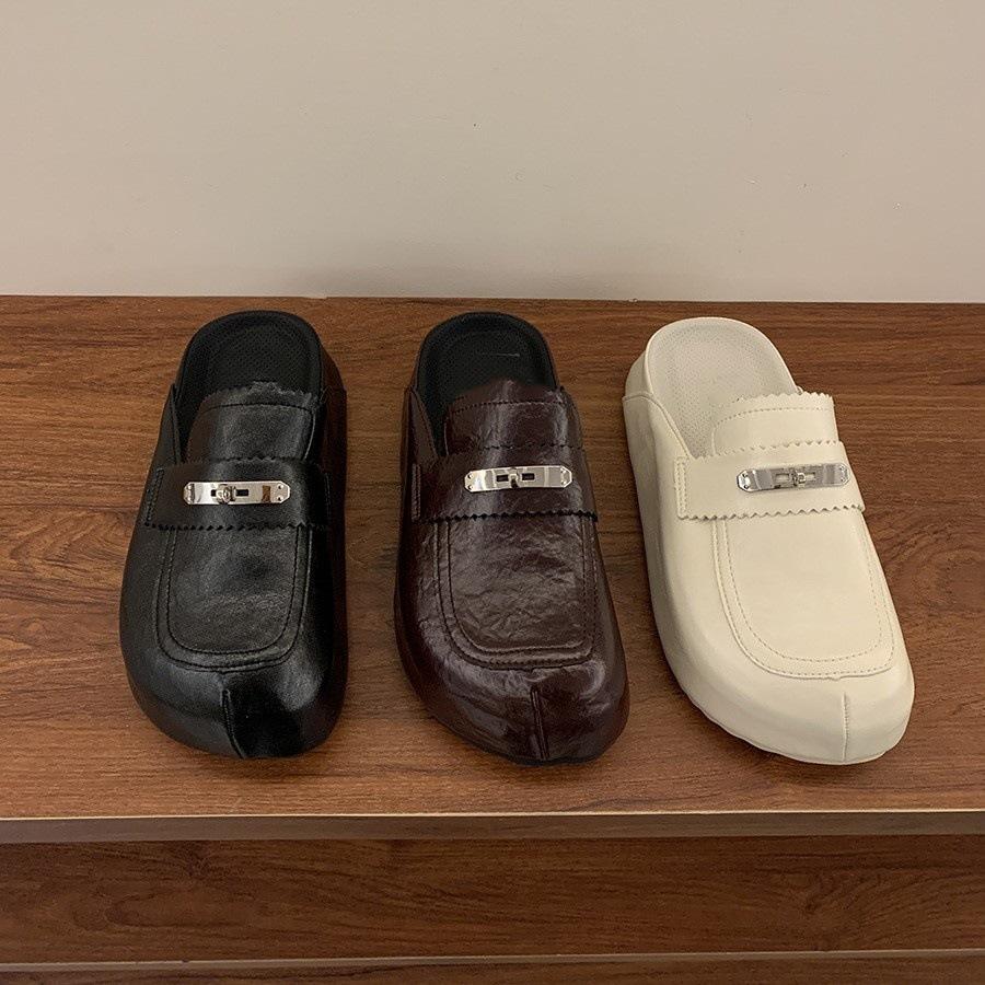 Маленькие мужские полутапочки с толстой подошвой и завышенной талией, женские, весна 2025, новая корейская версия, ретро, черные, одинарные туфли Muller