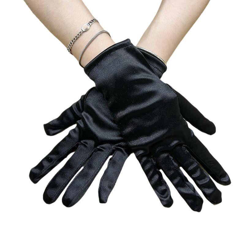 Women Satin Solid Short Wrist Gloves Smooth Evening Party Formal Prom Costume Stretch Gloves Red White Etiquette Wedding Gloves