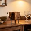 Pastoral Decorative Piece for Shelf Rustic Sheep Figurine with Bell, Faux Wood Resin Farmhouse Lamb Statue, Retro Style Ornament Bell Vintage Country