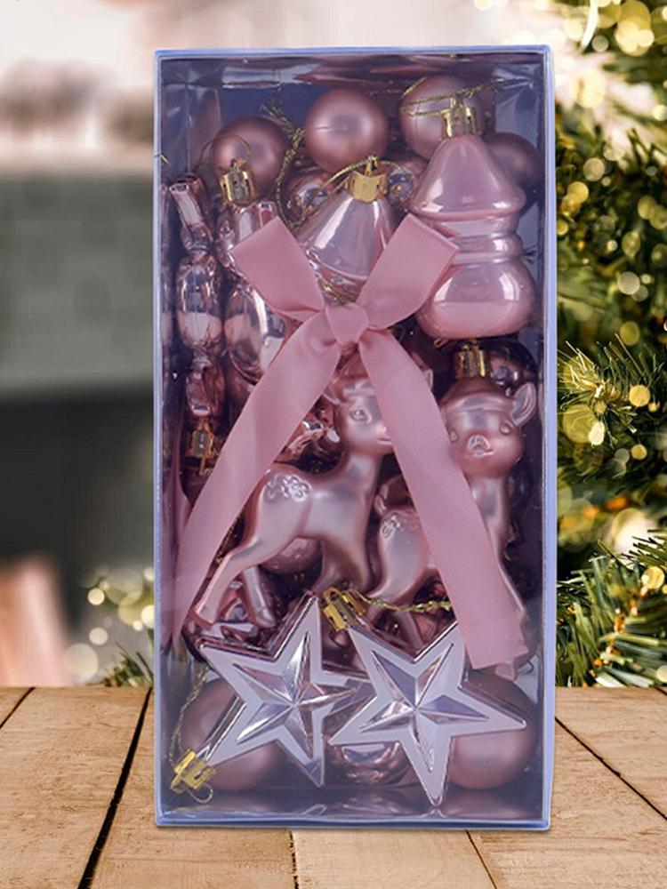 45PCS Christmas Tree Ornaments Set Winter Holiday Decoration Pendants Christmas Tree Ball Decorations for Railing Window