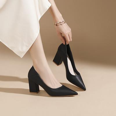 Остроносые туфли-лодочки на толстом каблуке для женщин, осенняя новинка, два способа носки, для профессиональной работы, для банкета, женские туфли