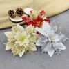 10Pcs/Set Christmas Artificial Flower Glitter Leaves Red Golden Silver-color Layered Xmas Tree Wreath Decoration Fake