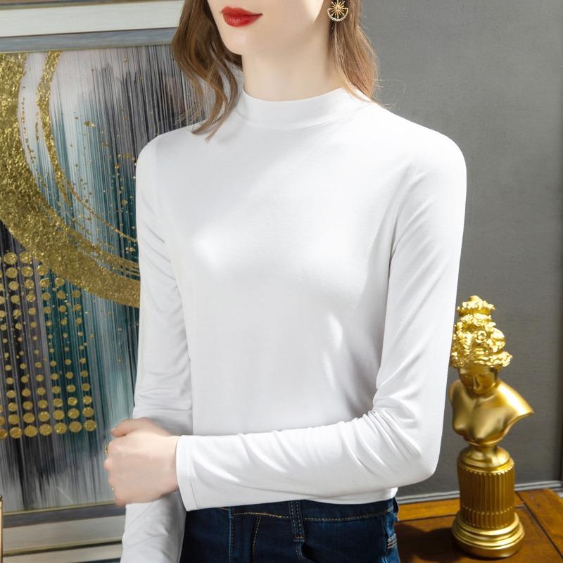 Bottom Shirt Women's Semi-turtleneck Spring and Autumn New Women's Clothing Long-sleeved Inner Slim Modal Solid Color Top