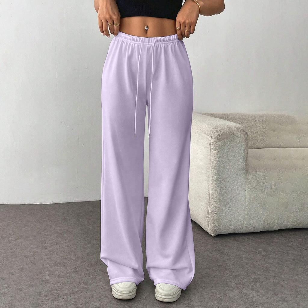 Женские модные свободные однотонные повседневные спортивные брюки с завязками на талии, повседневные широкие брюки