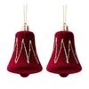 2 Pcs Velvet Christmas Ornaments Shatterproof Glitter Sequins Flocked Bell/Candy Cane/Ice Isicle Hanging Decoration for Xmas Tree Holiday Party Decor