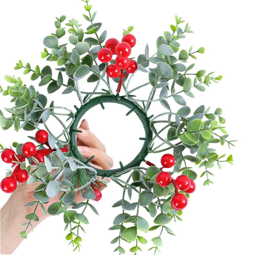 25cm Candle Holder Wreath Red Fruit Eucalyptus Leaves Wreath Candlestick Wreath Christmas