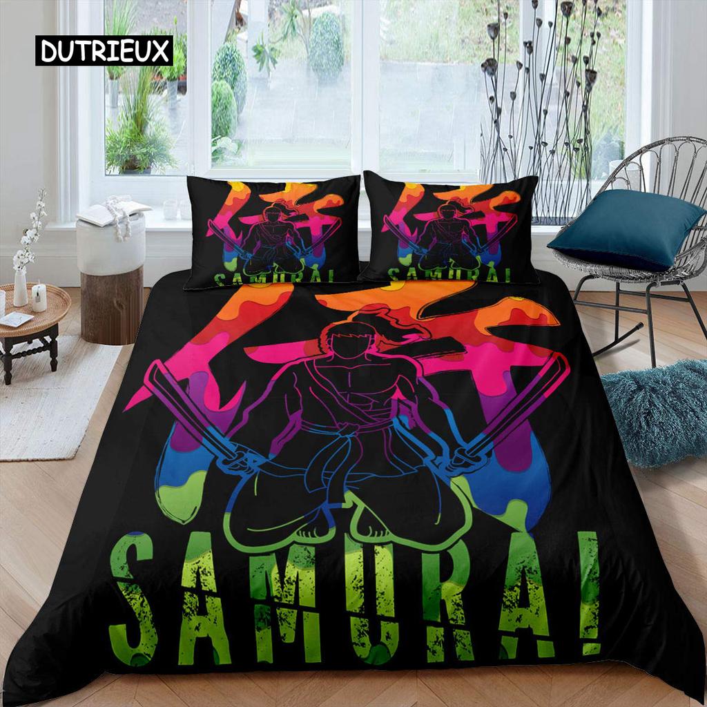 Samurai Duvet Cover Set Sunset Japanese Samurai Quilt Cover Scenery Silhouette Comforter Cover King Size 2/3pcs Twin Bedding Set