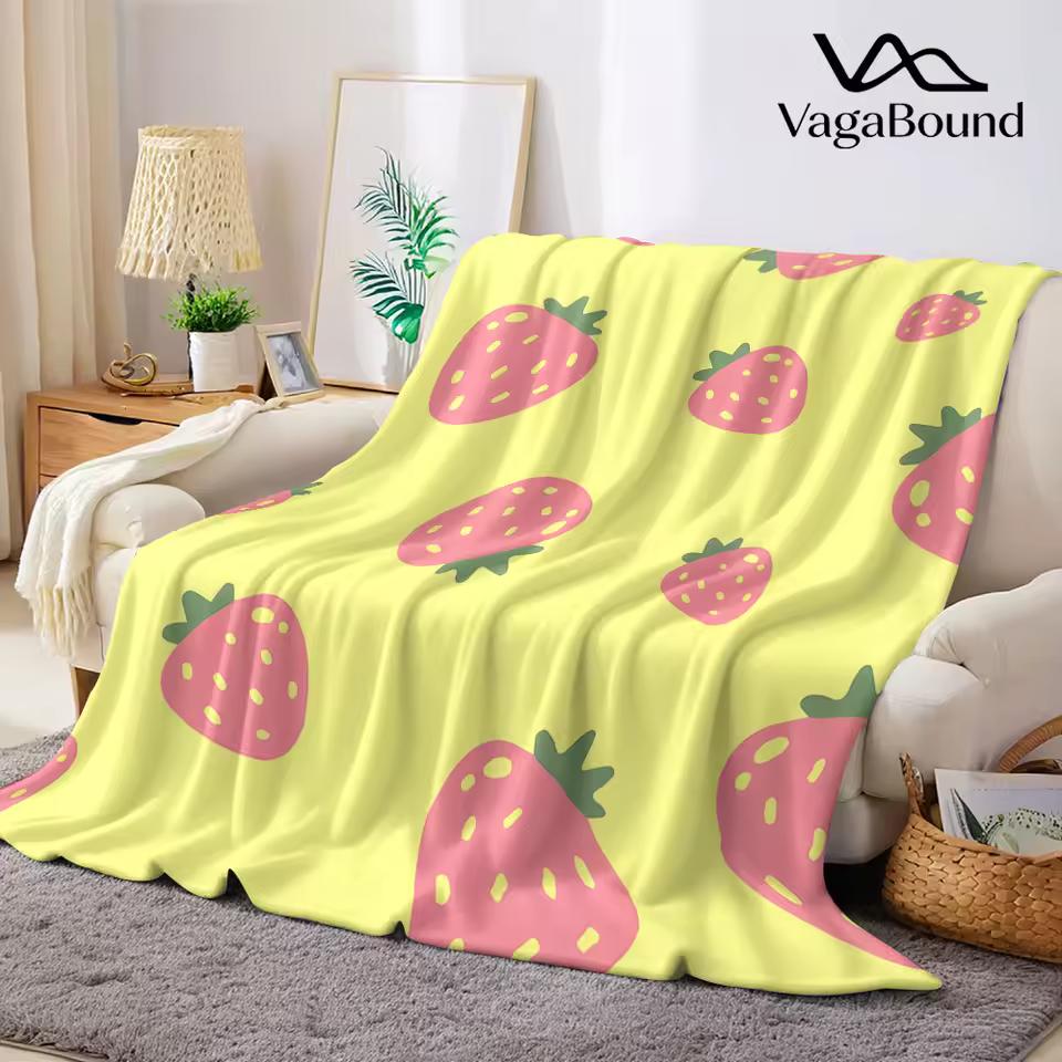 Pink Strawberry Tile Flannel Blanket Warm Soft Halloween Christmas Decorative Couch Warm Cozy All-Season Gift